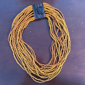 NWOT Gorgeous Puerto Rican Vibrant Orange Beaded Necklace with Wooden Clasp